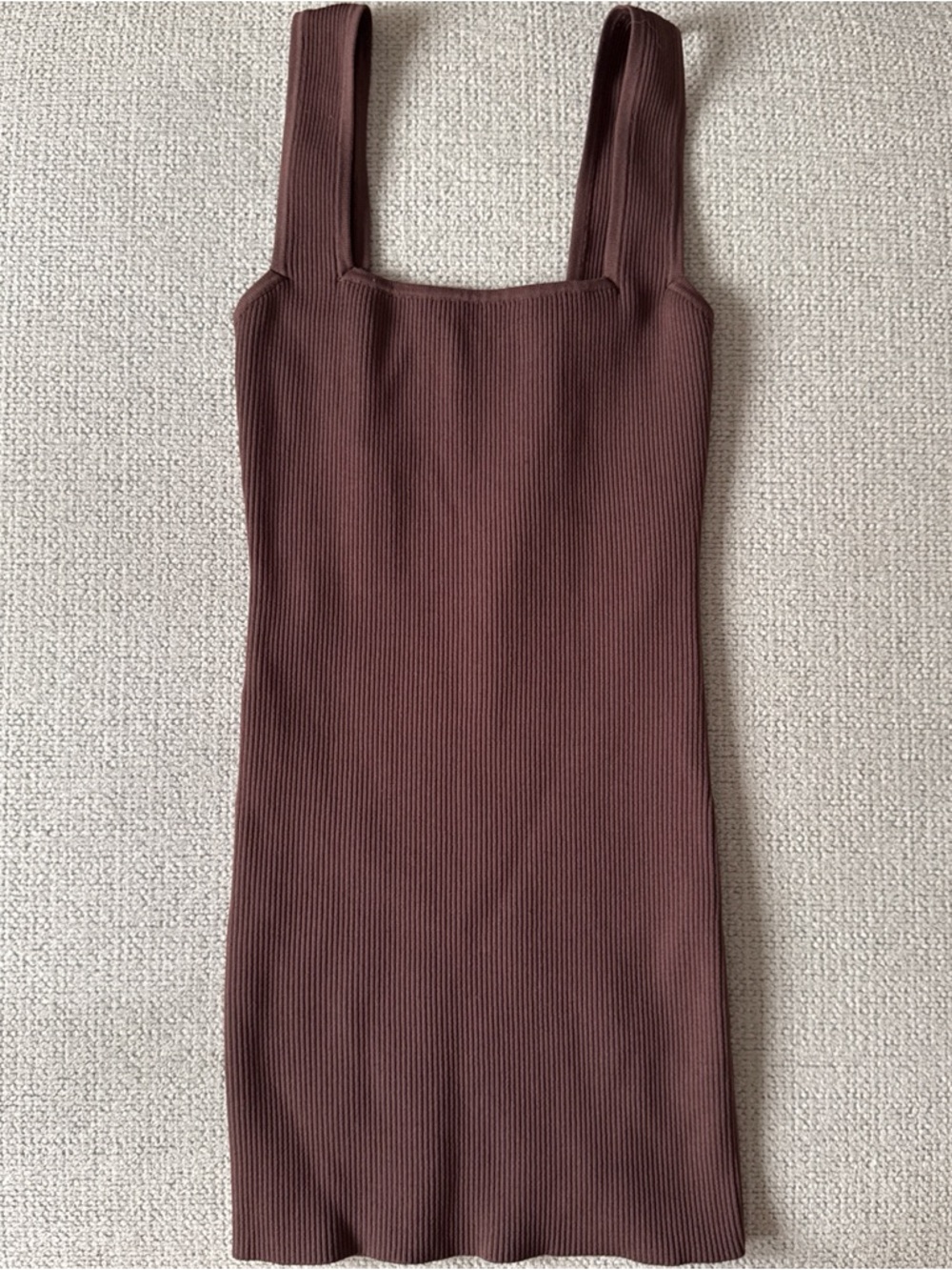 Ribbed Square Neck Tank Dress - Brown